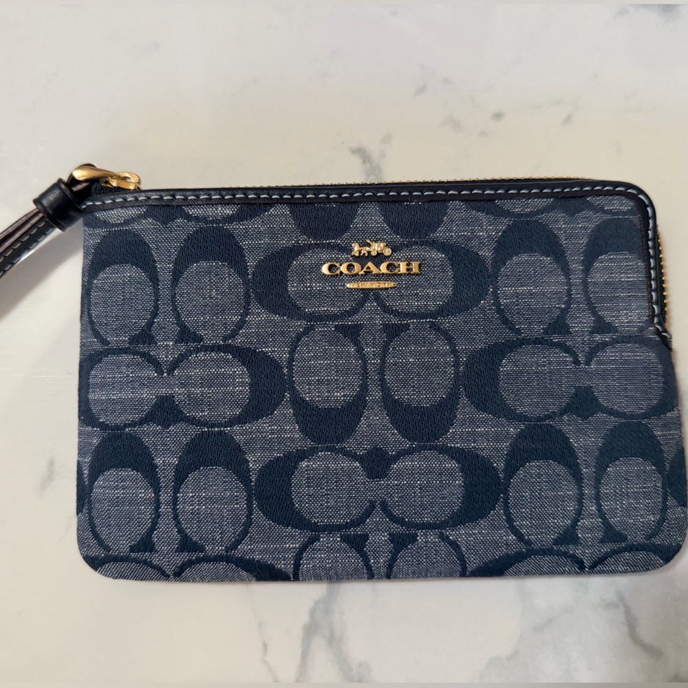 Coach Dark Blue Signature Wristlet